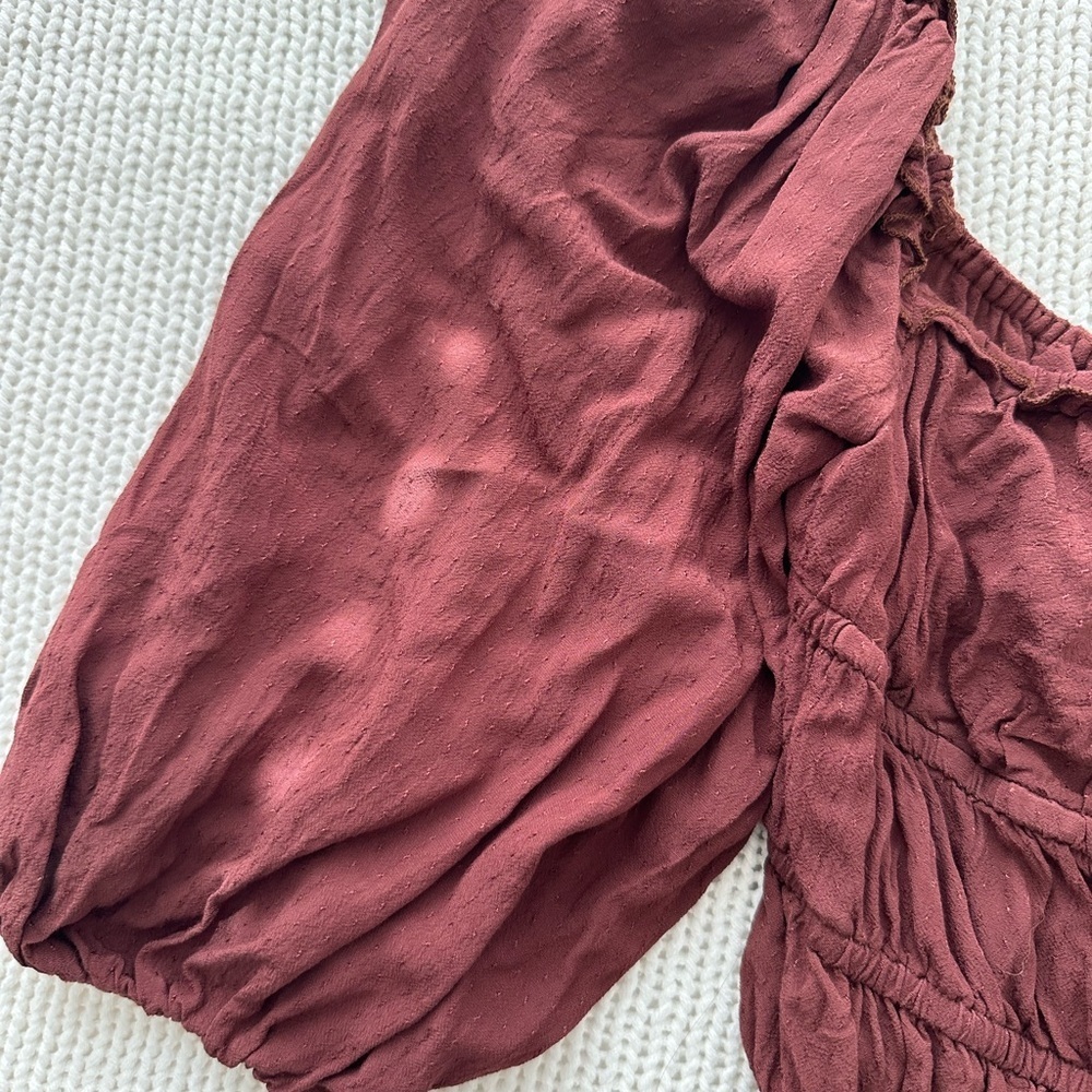Princess Polly Burgundy Puff Sleeve Top Size 12 - Picture 3 of 7